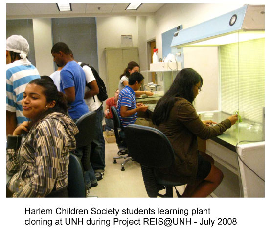 Harlem Children Society students learning plant cloning at UNH during Project REIS@UNH - July 2008
